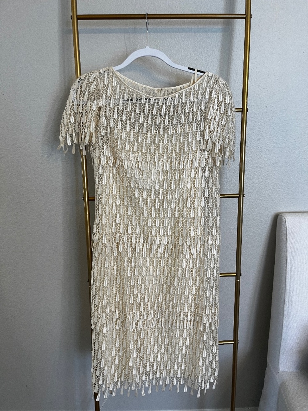 Vintage Lillie Rubin Ivory Embroidered Lace Cocktail Dress Size 10 Made USA
